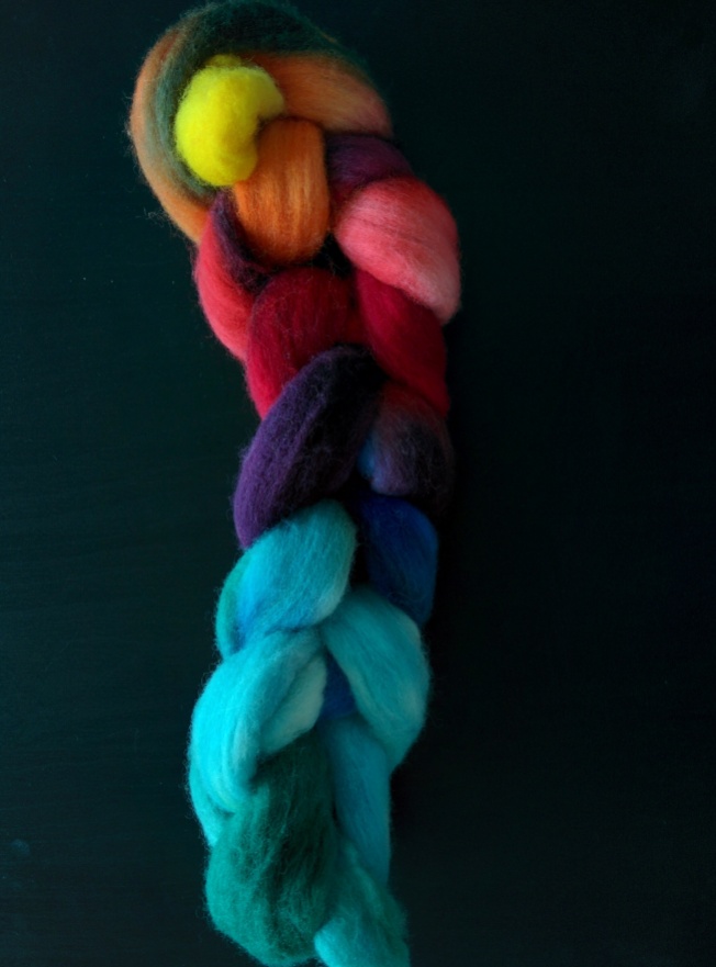 rainbow-dyed merino roving